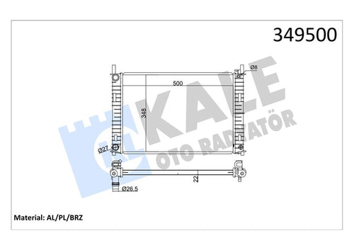 KALE Su Radyatoru Fiesta Fiesta V Fusion Mazda 2 (Dy) Al/pl/brz 500×354X20