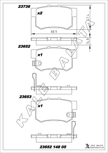KALE BALATA Fren Balata Arka Civic 06-16 Sedan / Accord 99-03 / Crv 03>/ Prelude / Rover 600 Seri / Swift 06> /