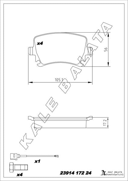 KALE BALATA Arka Balata Golf V VI Passat Caddy (04-) Leon III Toledo III (07-) A3 Tt Tt Roadster