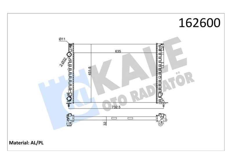 KALE-RADYATOR Radyatör Lgn 97-01 -Espace III 99-02 1.6-1.8-2.0-1.9D Klimasiz Mek 635×425x18 2 Sira Al Pl
