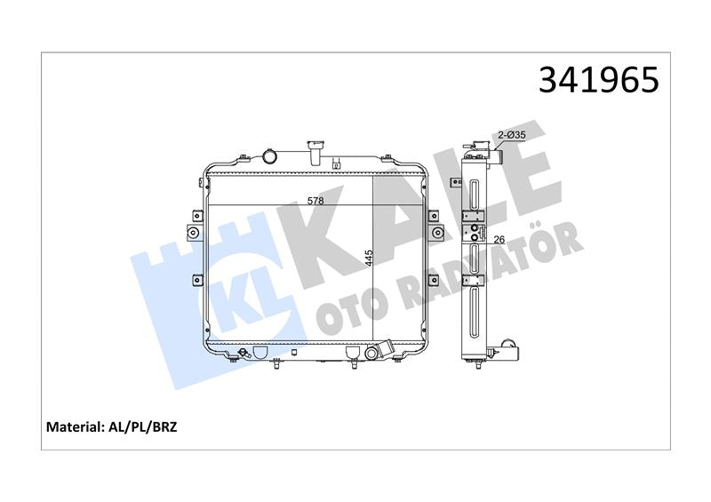 KALE Su Radyatoru Hyundai H100 Kmy 04-18 (Ac/nac) [Brazing] [445X578X26