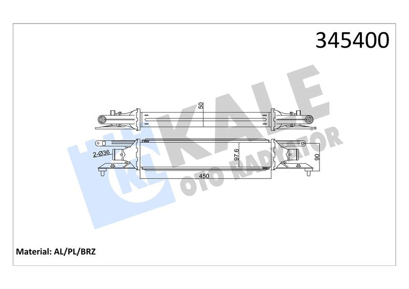 KALE Turbo Radyatoru (Intercooler) Grande Punto - Mito 1.3 (Al-Pl-Brz) (450X97X52)