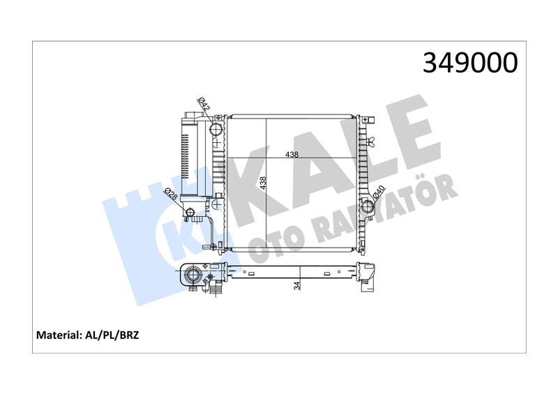 KALE Su Radyatoru Bmw 3 (E30) 3 (E36) Z3 (E36) Al/pl/brz 438×438X34