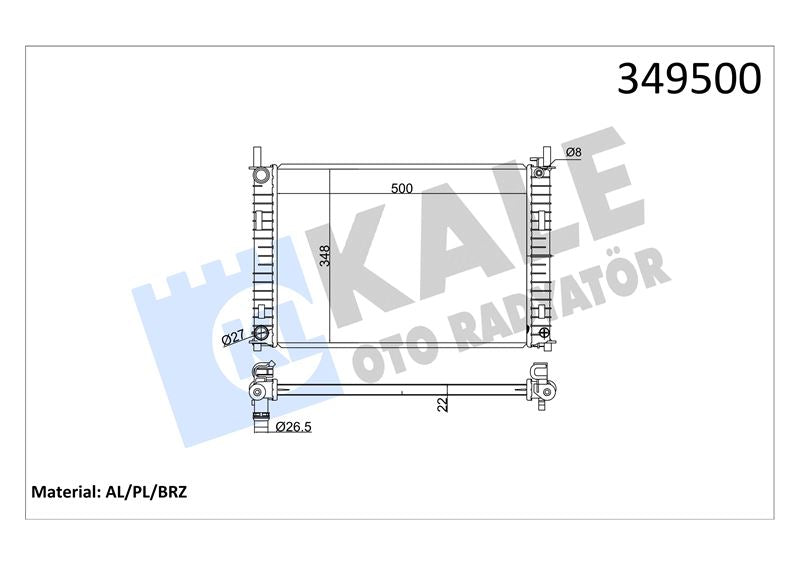 KALE Su Radyatoru Fiesta Fiesta V Fusion Mazda 2 (Dy) Al/pl/brz 500×354X20