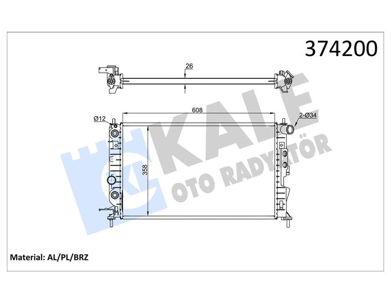 KALE Su Radyatoru Opel Vectra B Al/pl/brz 608×358*22
