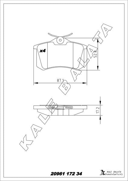 KALE BALATA Arka Balata Megane II Scenic (96-) P207 P208 P307 P308 P2008 Partner (96-) Leon Ibiza (93-99) A1 A2