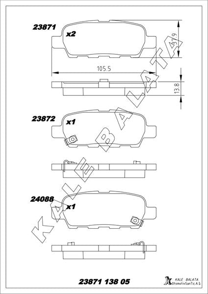 KALE BALATA Arka Balata 350 Z. Altima Iii.iv. Cefiro Iii.iv. Cube. Elgrand Ii.juke. Maxima. Murano I. Qashqai. Q