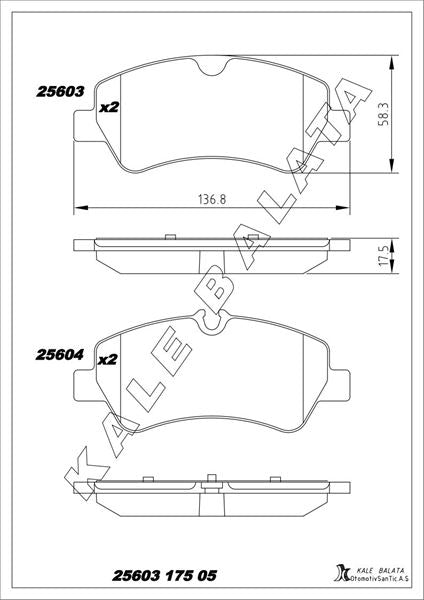 KALE BALATA Arka Balata V362 Transit Custom (12-)
