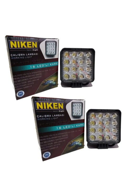 16 Led Kare Kalın Kasalı Off Road Sis Farı Çalışma Lambası 12-24v 2 Adet