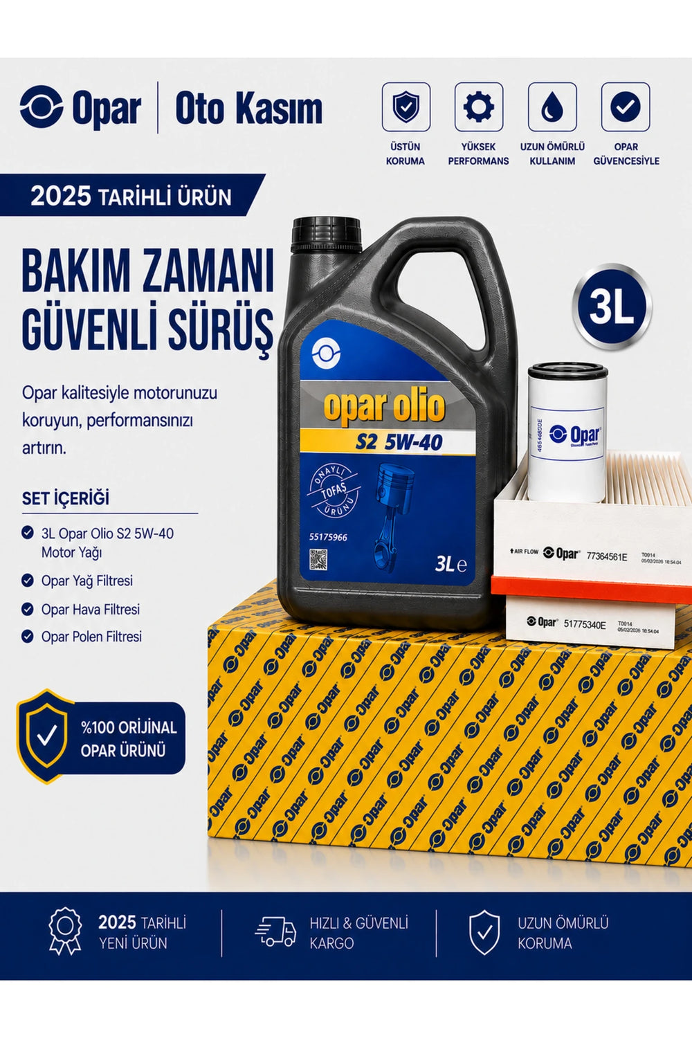 Opar Olio S2 Orijinal Fiat Egea Egea Cross Doblo Fiorino 1.4 Bakım Seti 55175966 55179793