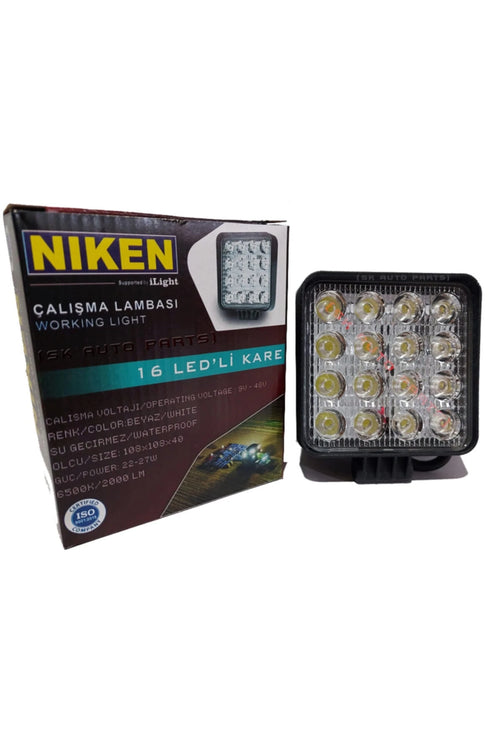 16 Led Kare Kalın Kasalı Off Road Sis Farı Çalışma Lambası (12V-24V UYUMLU) Yurtpar Otomotiv